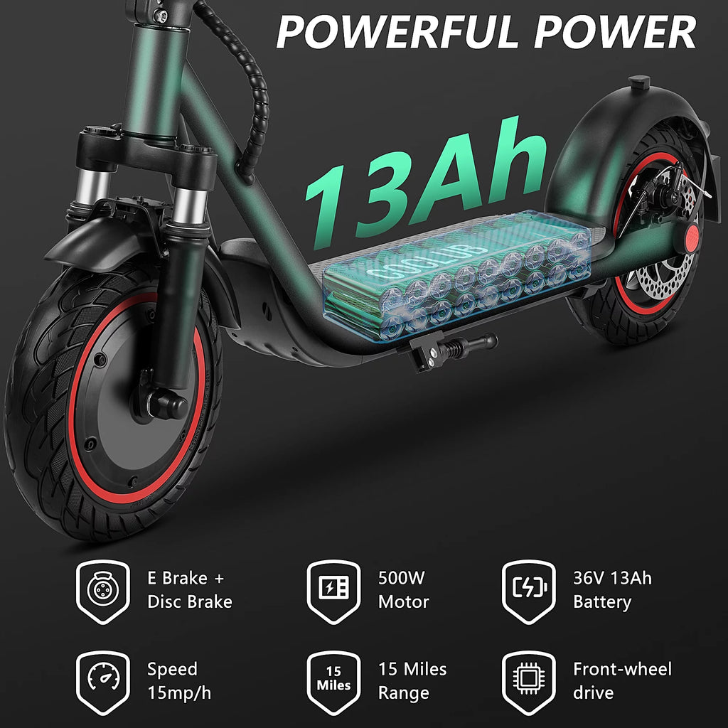 Electric Scooter for Adults, 500W Motor, 15 MPH, 10" Solid Tires U737