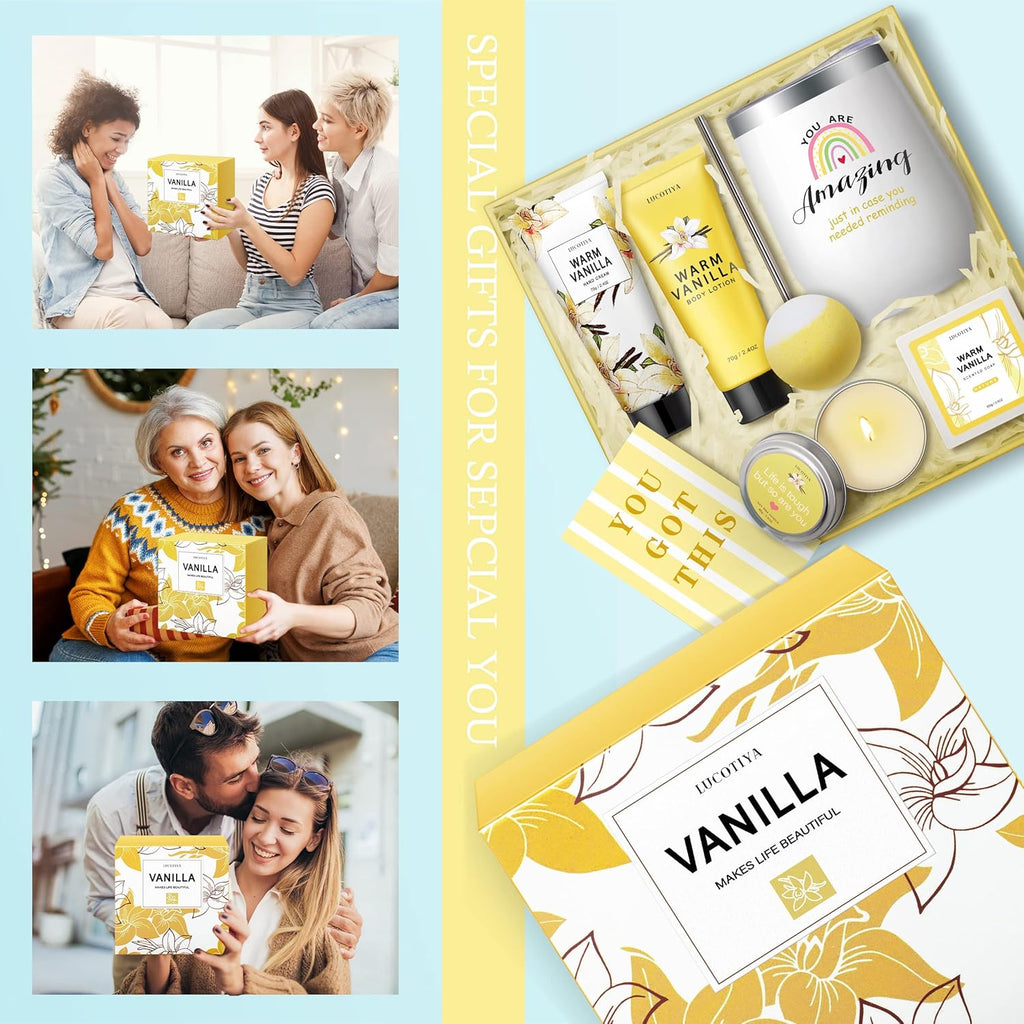 Relaxing Spa Gifts Basket for Women Warm Vanilla Bath and Body Set E377524
