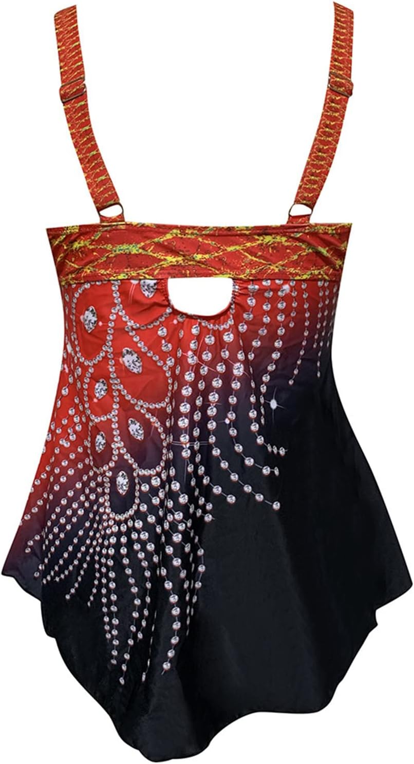 Ladies Tankini Swimsuits with Long Shorts for Older Women Red X441960