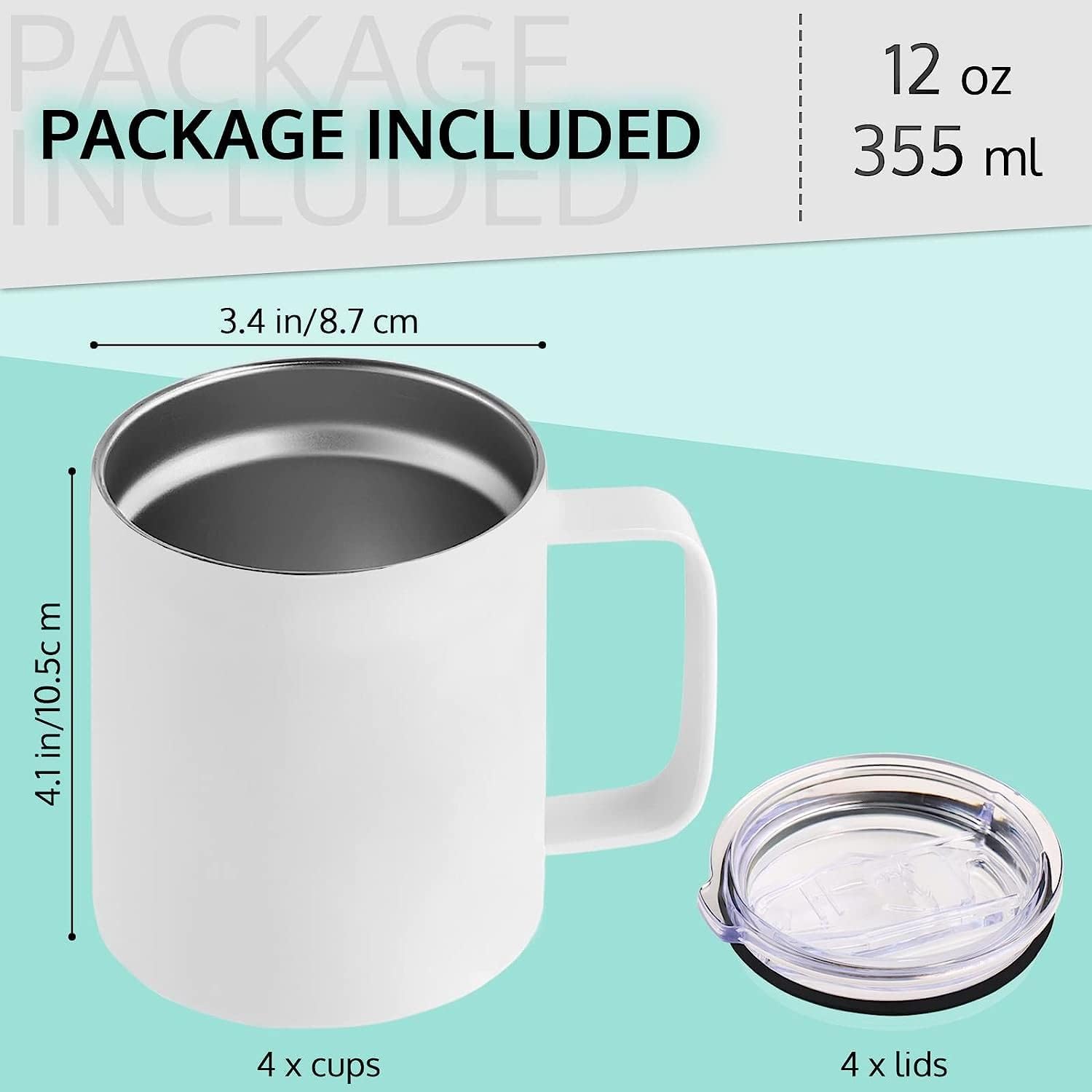 Lagute 12 Oz Sublimation Blank Mug Set, Stainless Steel Double Wall Insulated, 4 Pack F6435