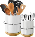 Utensil Holder, 360° Rotating Kitchen Utensil Holder for Countertop,6.9"+5.3" Modern Large Spatula Holder, Kitchen Utensil Organizer for Farmhouse,White Ceramic Utensil Crock,Set of 2