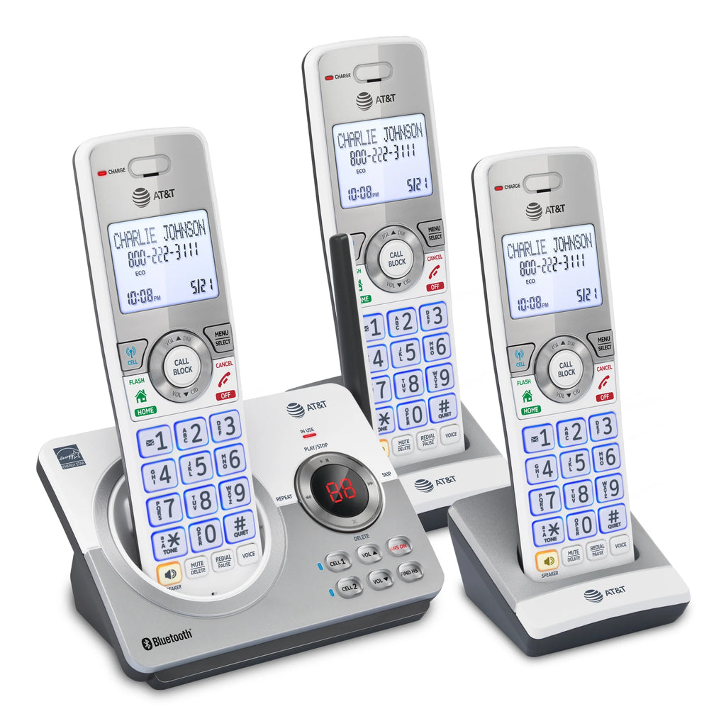 AT&T DL72310 3 Handset Expandable Cordless Phone with Bluetooth and Answering System (White/Silver) K27410