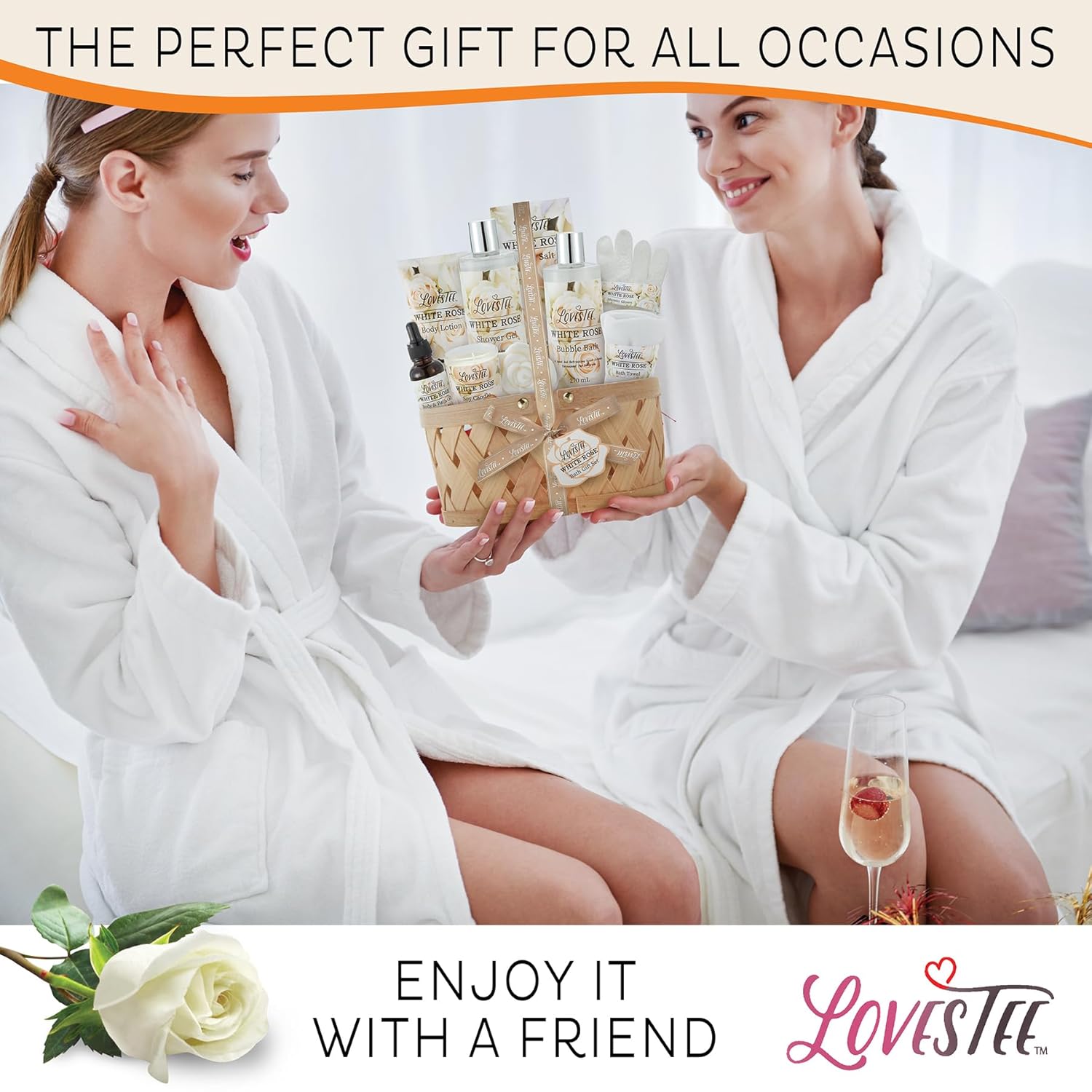 White Rose Spa Gift Basket for Women, Body Lotion, Shower Gel & Candle O463