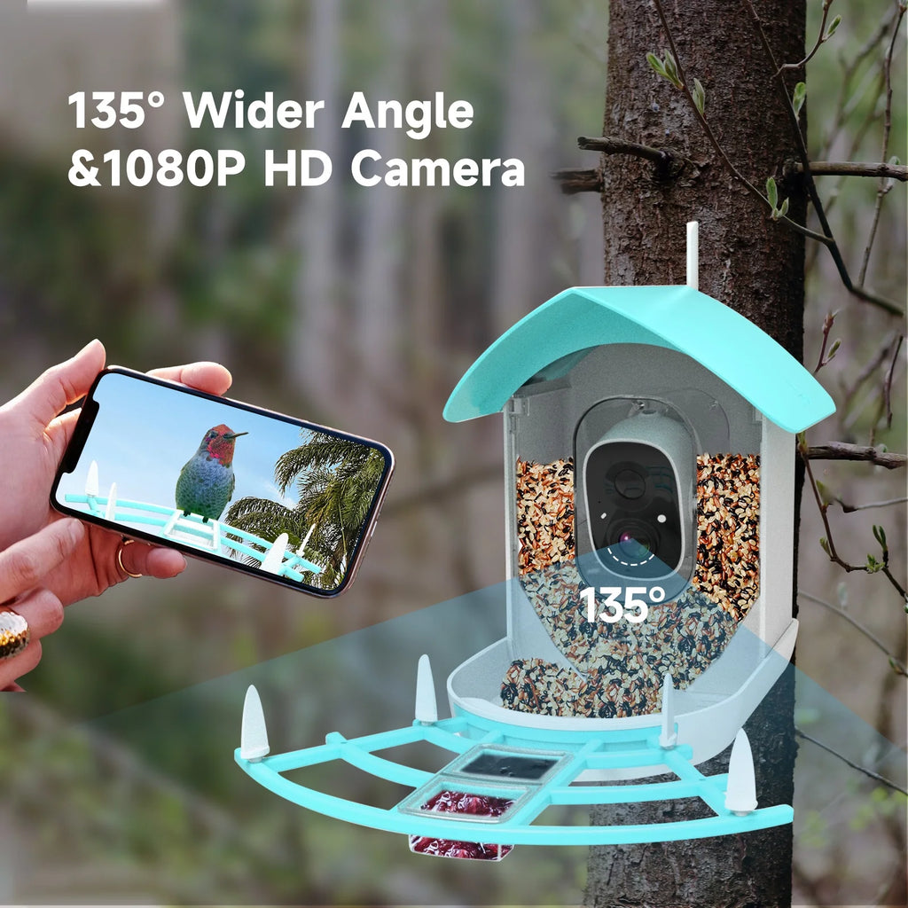 Smart Bird Feeder with Camera Solar Powered 1080P WiFi Waterproof S736795
