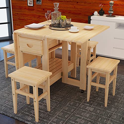 Foldable Kitchen Table with Wheels, Drop Leaf Dining Table for Small Spaces R978