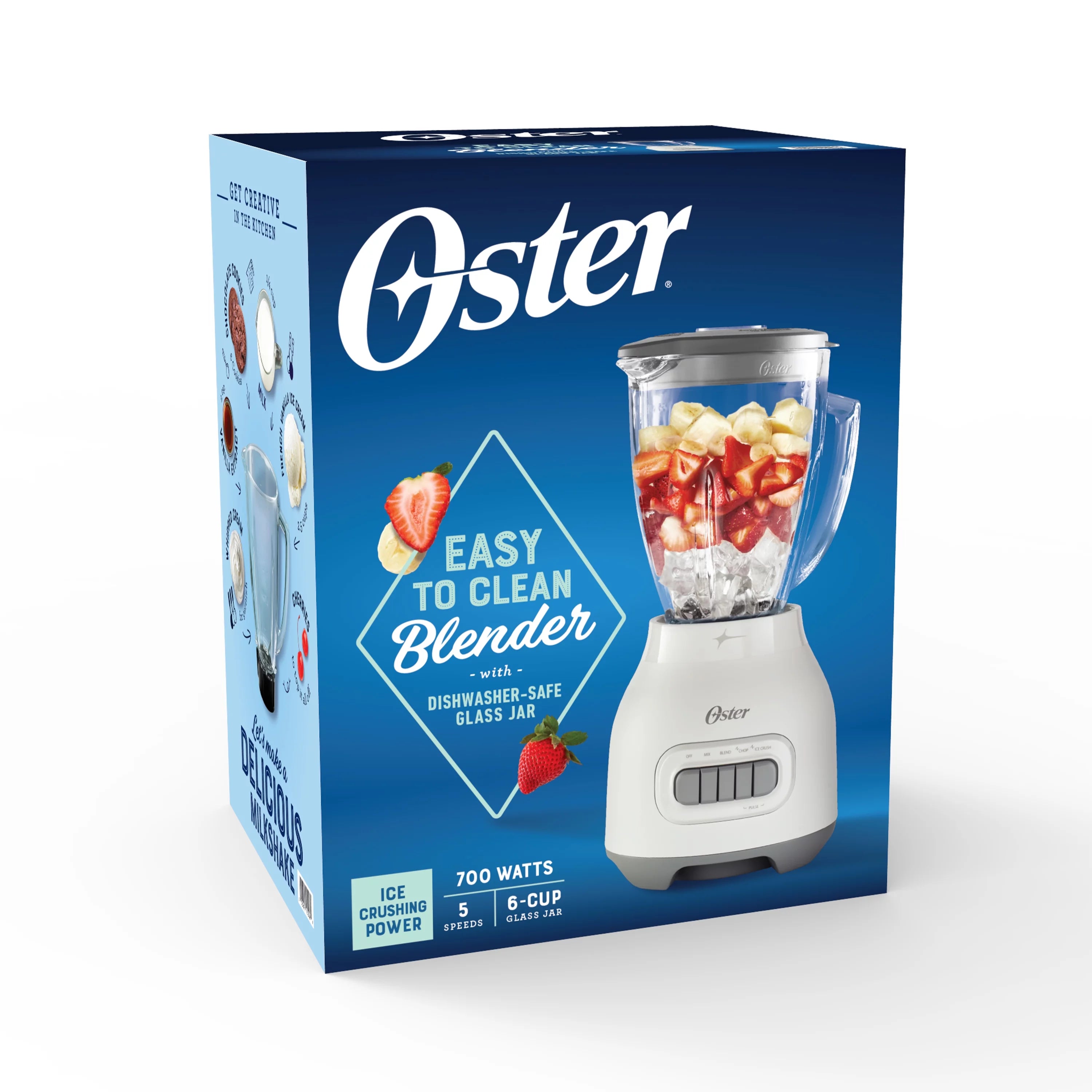 Oster 6-Cup Glass Jar Blender with Food Chopper and Ice Crush, White J931587