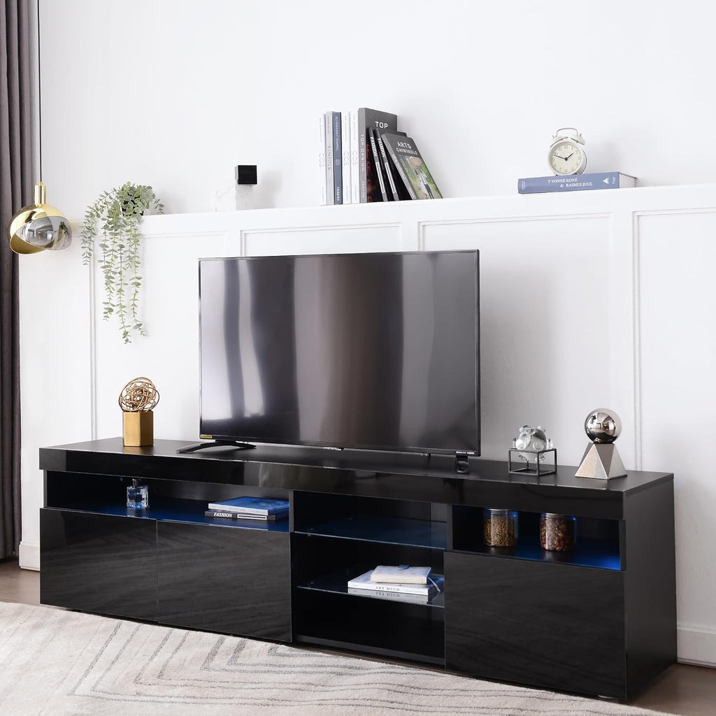 TV Stand for TVs up to 80" with LED Light, Media Console, Black Q40465