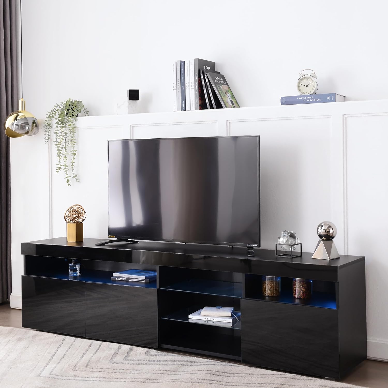 TV Stand for TVs up to 80" with LED Light, Media Console, Black Q40465