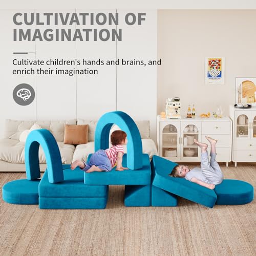 Kids Couch Modular Toddler Couch with 2 Triangular Cushions and 4 Arches, Gray R6577