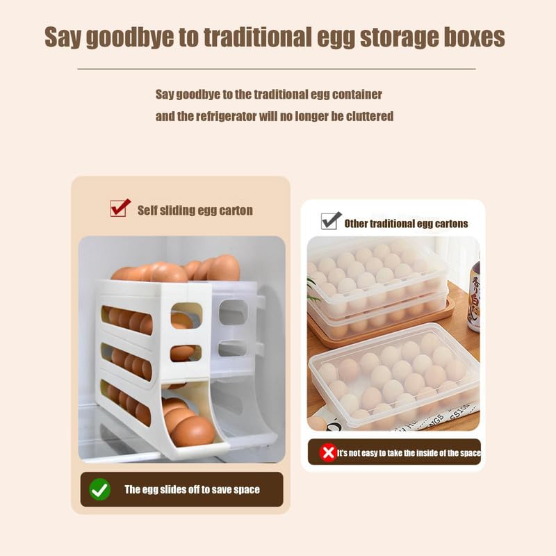 Egg Holder for Fridge 30 Egg Container with Auto Rolling Tray (Gray) J76567
