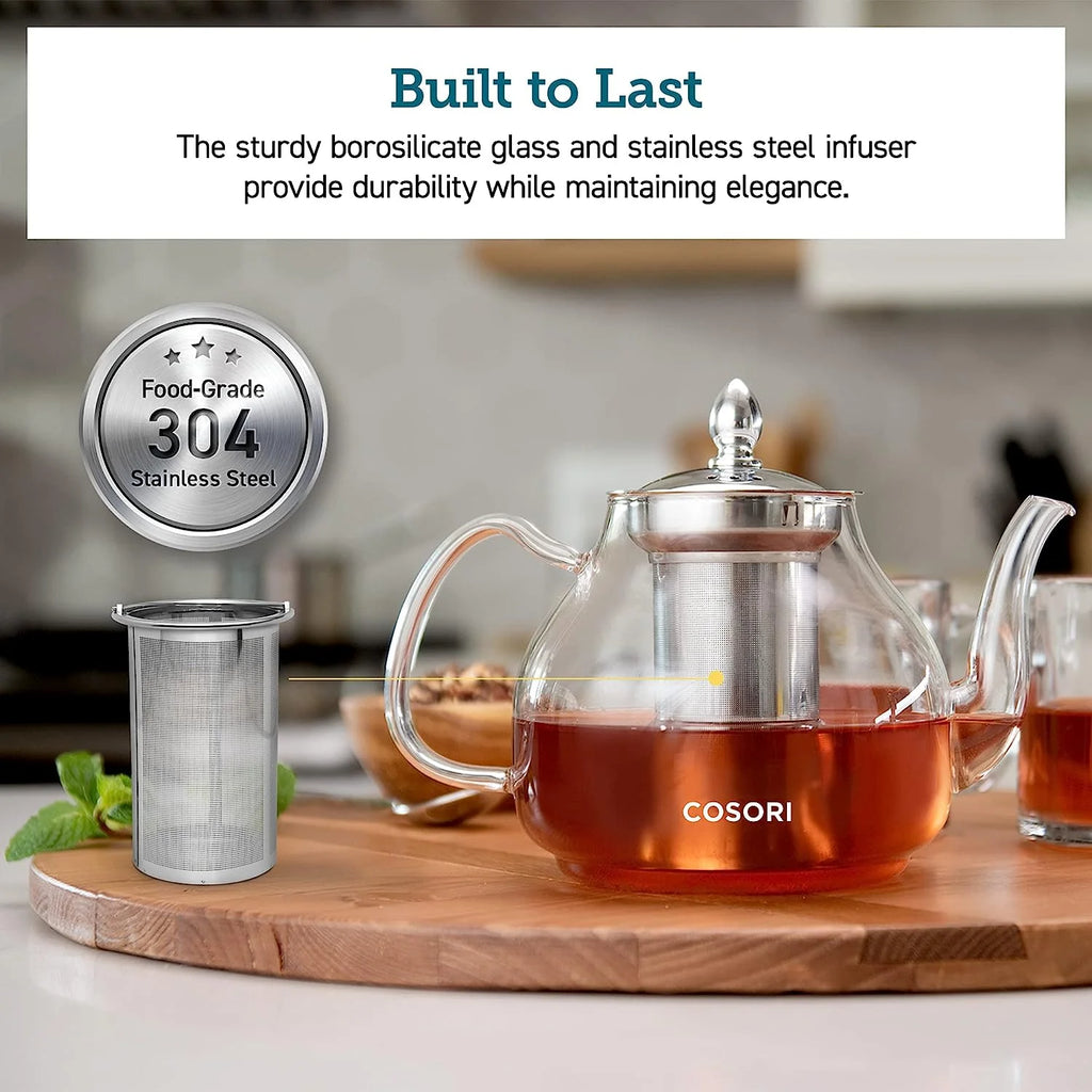 Cosori Glass Gooseneck Teapot with Stainless Steel Infuser, 1000 ml Y752029