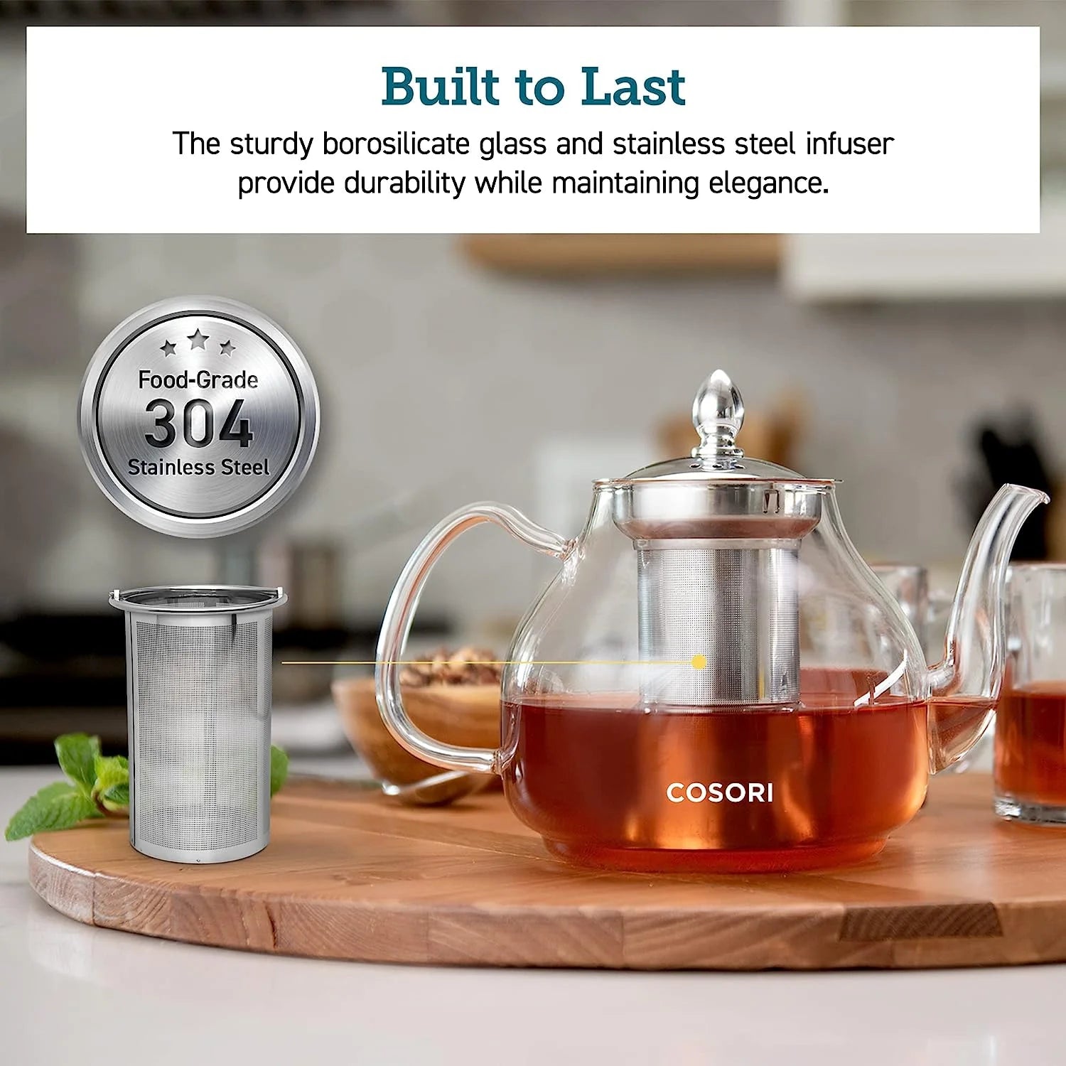 Cosori Glass Gooseneck Teapot with Stainless Steel Infuser, 1000 ml Y752029