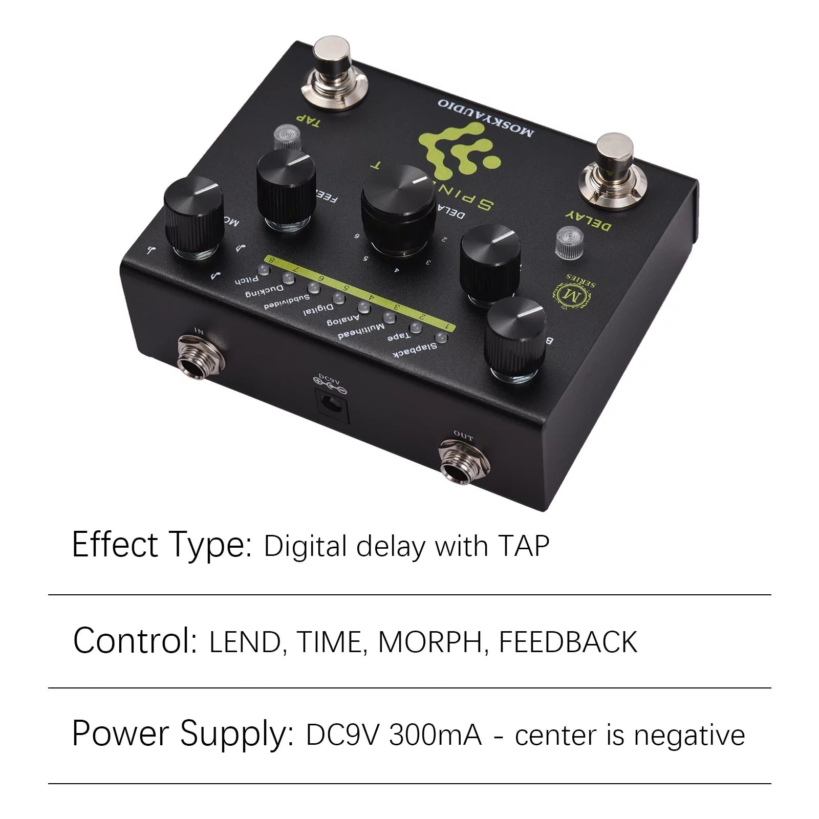 MOSKYAudio SPINDRIFT Guitar Pedal with 8-Mode Delay Selection F985