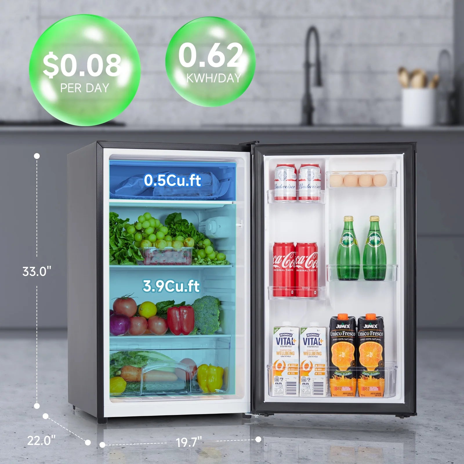 4.4 Cu.Ft Mini Fridge with Freezer for Bedroom, Apartment, Dorm and Office, Black P703899
