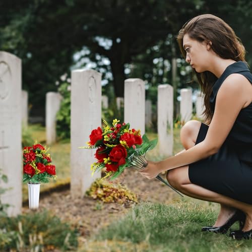 4 Sets Artificial Cemetery Flowers with Grave Vase for Memorial Day X727
