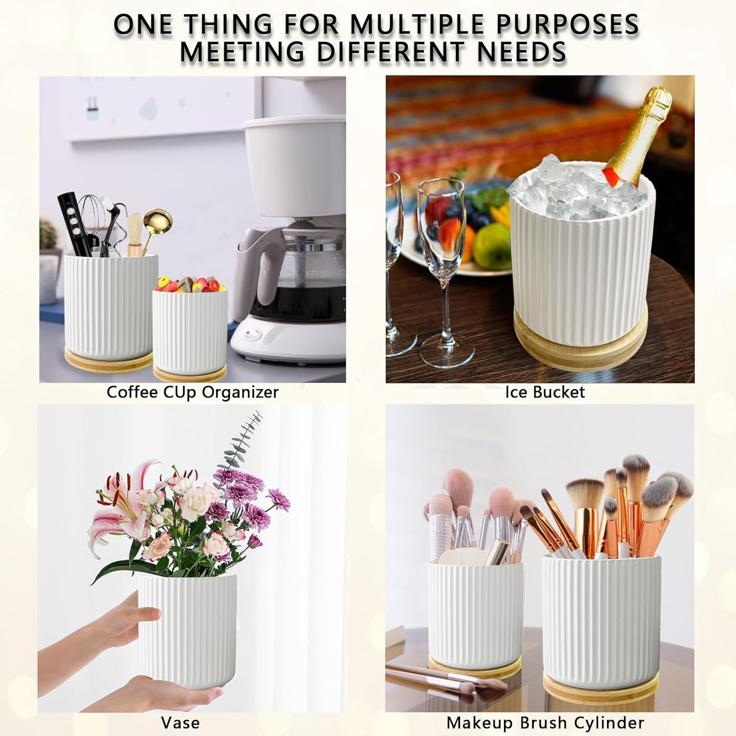 Utensil Holder, 360° Rotating Ceramic Kitchen Organizer, White, Set of 2 V996