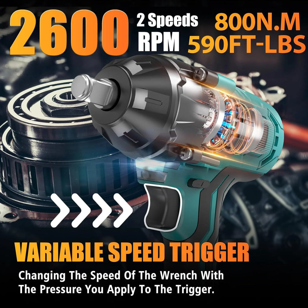 YGDU 1000Nm Cordless Impact Wrench 1/2 with 2x 4.0Ah Batteries & Charger S7661