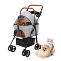 4 Wheels Pet Stroller for Small Dogs and Cats, Puppy Stroller Cat Stroller with Cup Holder & Removable Liner Storage Basket, Breathable Folding Dog Stroller Travel Carrier Pet Stroller