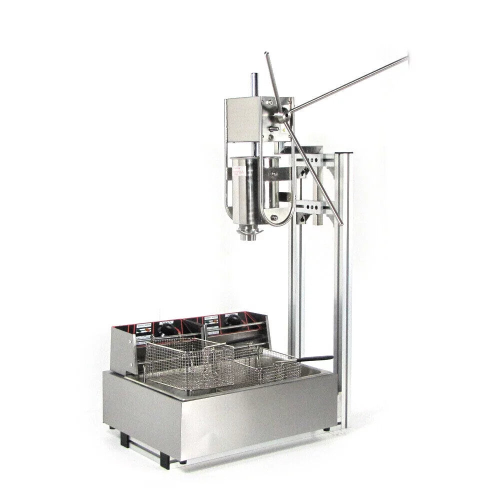 Miumaeov Churros Machine Manual Stainless Steel Vertical Sausage Stuffer with 12L Fryer G5601