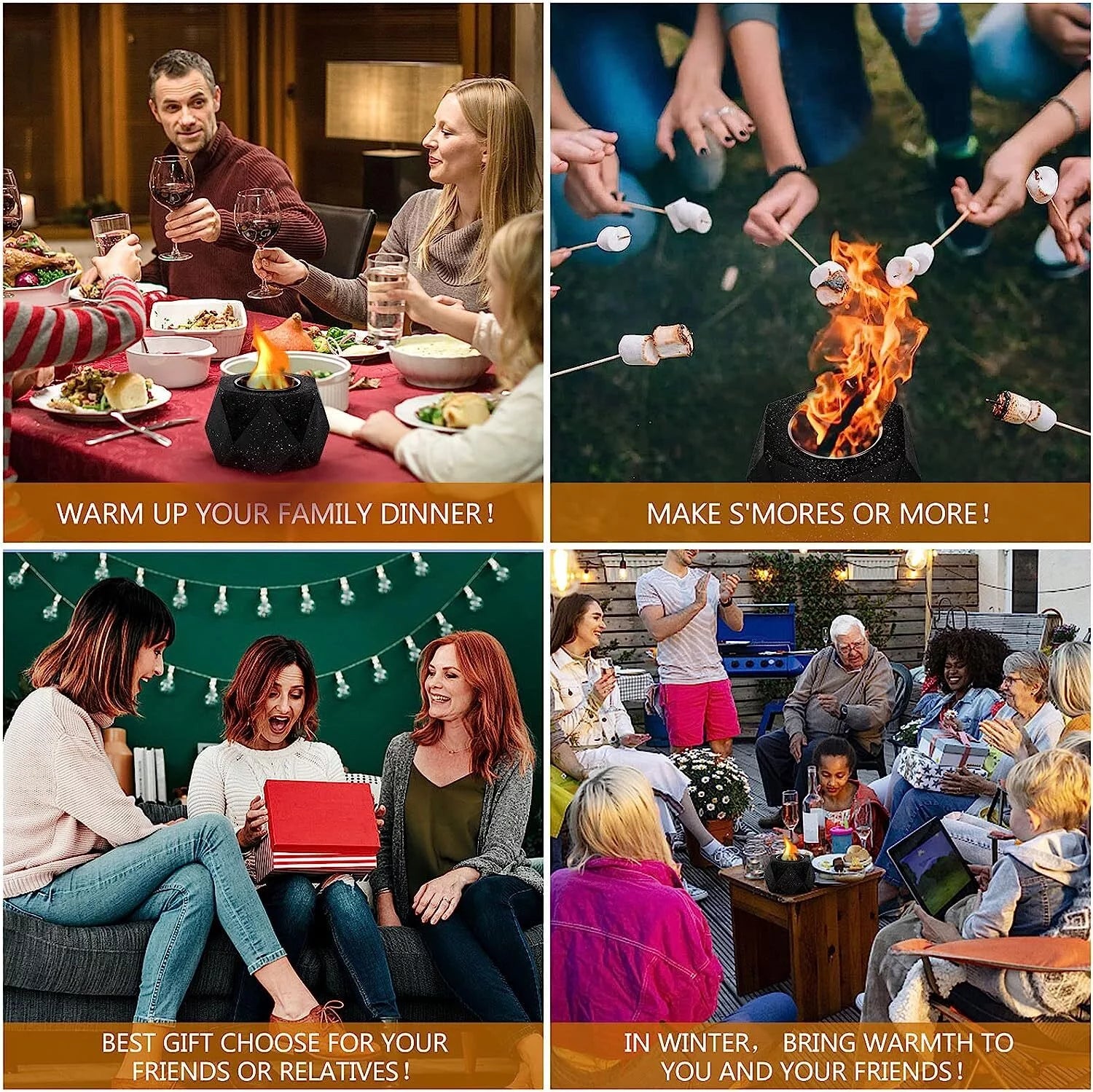 Concrete Tabletop Fire Pit Bowl Indoor Outdoor Portable S47487