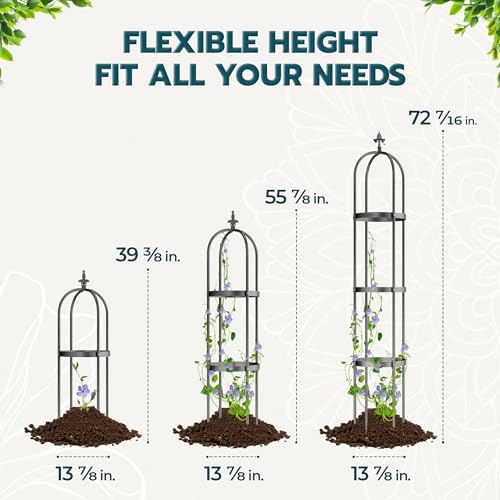 Metal Obelisk Trellis for Climbing Plants Outdoor 6ft, Heavy Duty Black Garden Vine Support J451408
