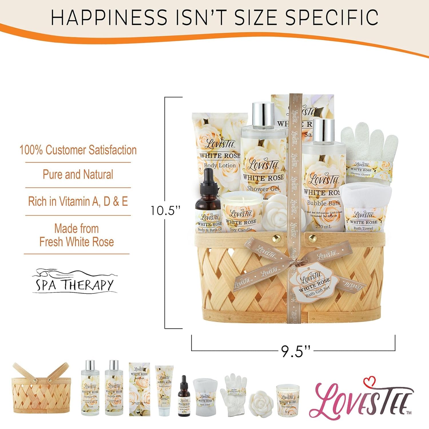 White Rose Spa Gift Basket for Women, Body Lotion, Shower Gel & Candle O463
