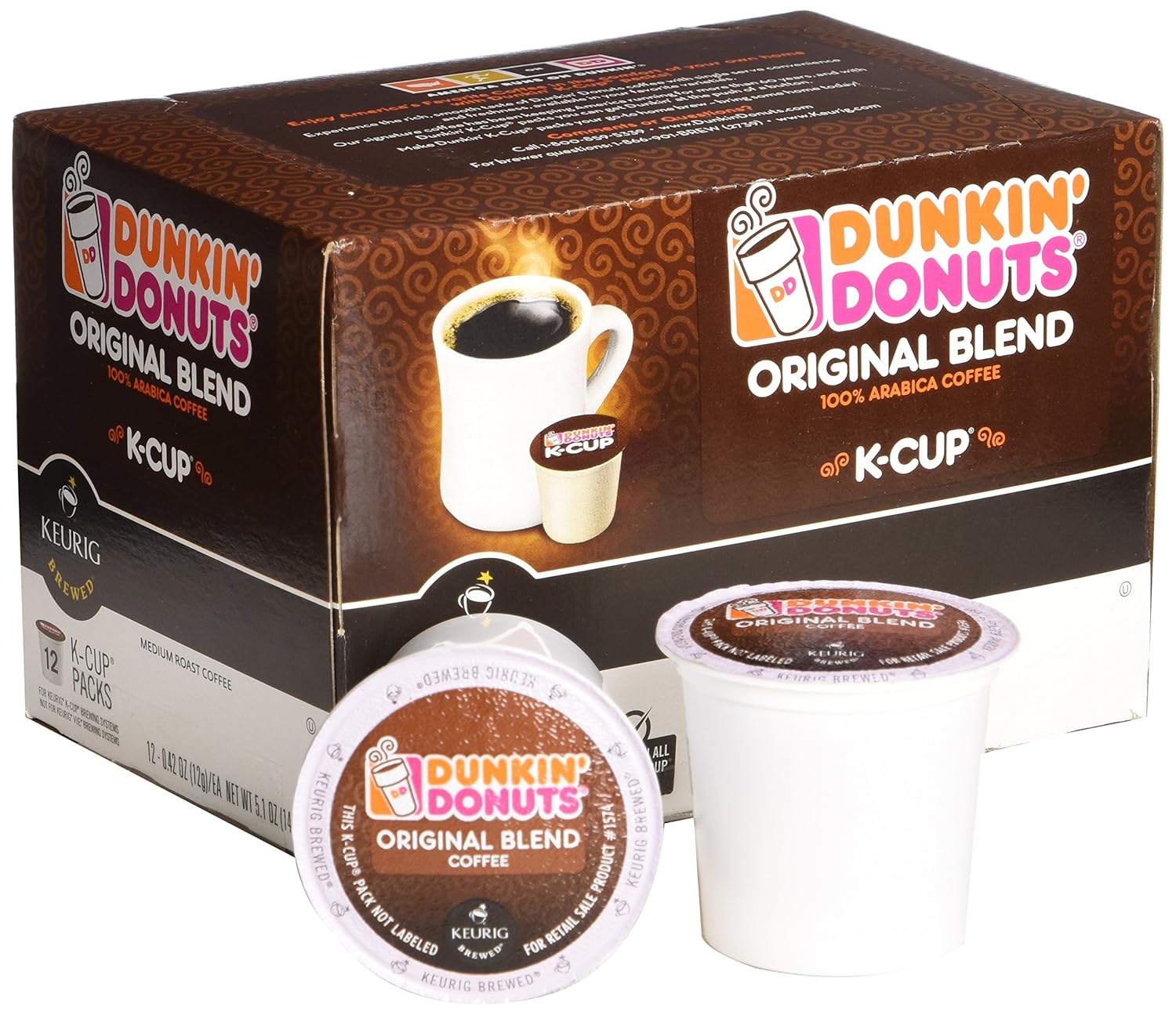 Dunkin' Donuts Original Blend Medium Roast Coffee, 12 K Cups for Keurig V4223