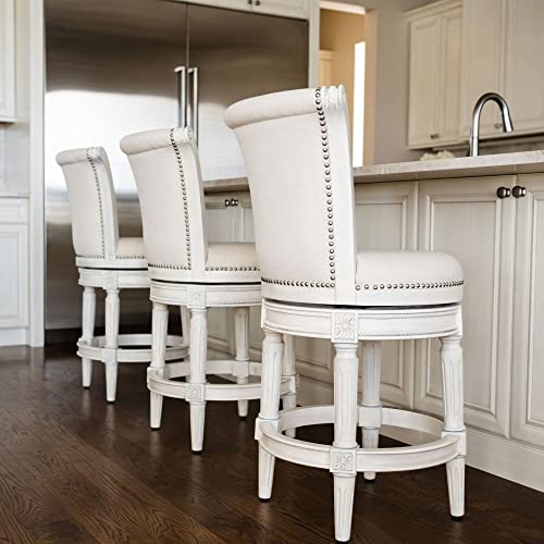 Maven Lane Pullman 31 Inch Upholstered Barstool with Back, Weathered Oak, Set of 3 B7188