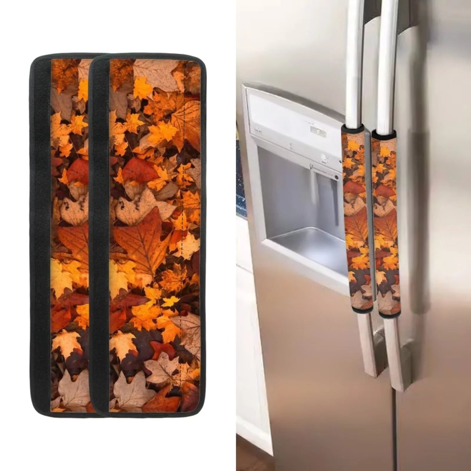 Kuiaobaty Red Maple Leaves Refrigerator Door Handle Cover Thanksgiving Oven Cabinet Fridge Handle Covers Fall Home Decorations Kitchen Appliance Protective Sleeve,Set of 4
