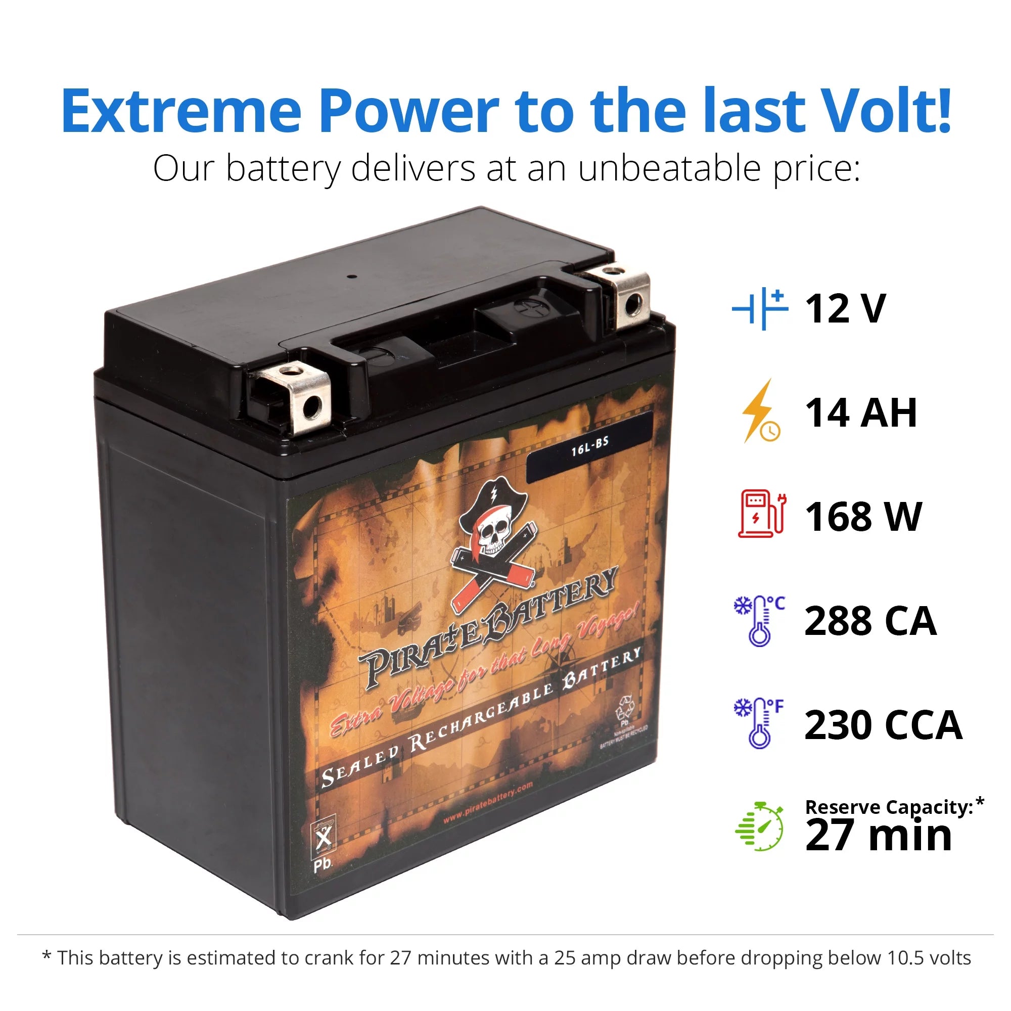 Pirate Battery YTX16L-BS ATV Battery for Kawasaki 300cc KLF300-B Bayou 1993 B470