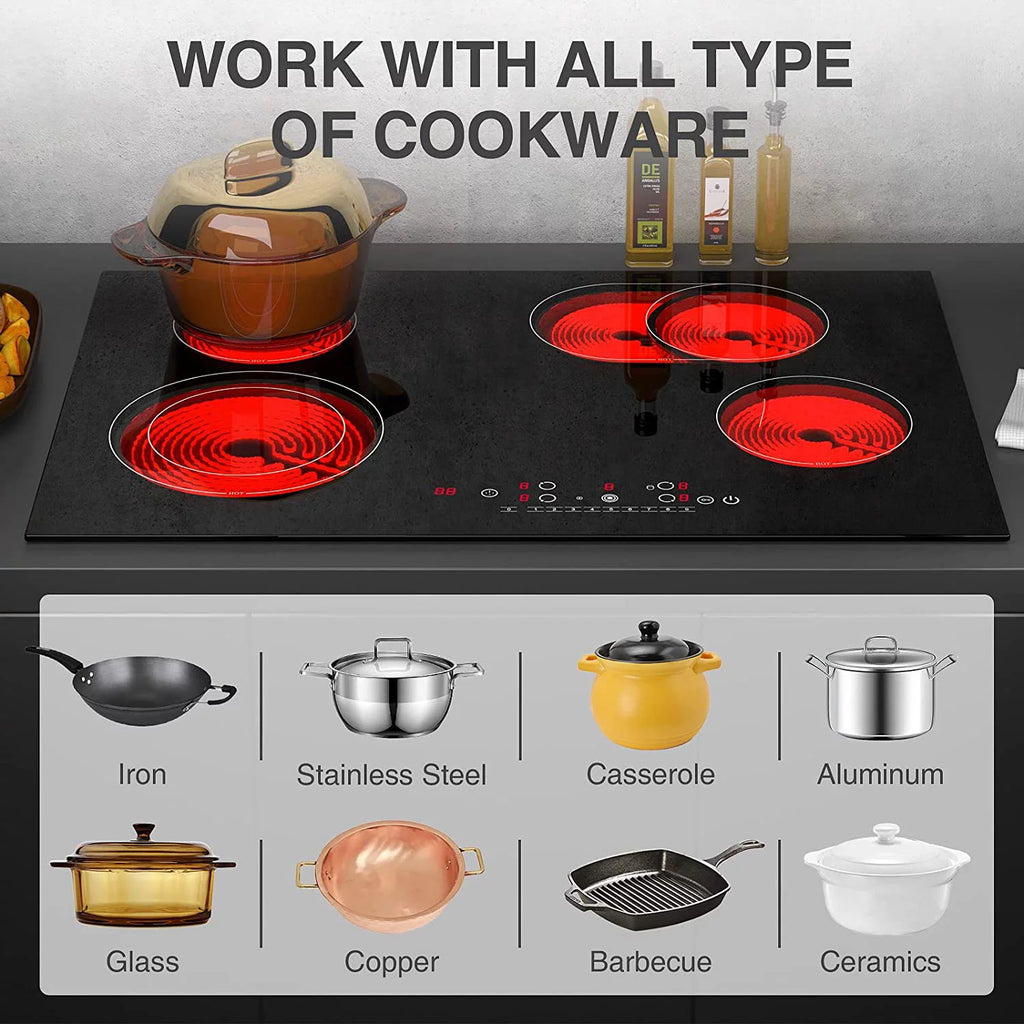 30 Inch Built-in Electric Cooktop with Touch Screen and Safety Lock B74537