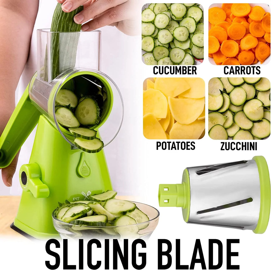 Zulay Kitchen Rotary Cheese Grater with 3 Stainless Steel Blades, Light Green A39278