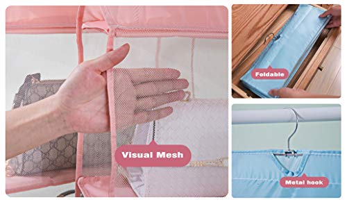 AARAINBOW Hanging Clear Handbag Purse Organizer for Closet with Hook, 4 Pockets, Gray H76508
