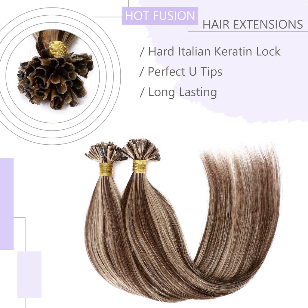 SEGO U Tip Hair Extensions Real Human Hair Keratin Fusion 18 Inch Medium Brown & Dark Blonde H40383