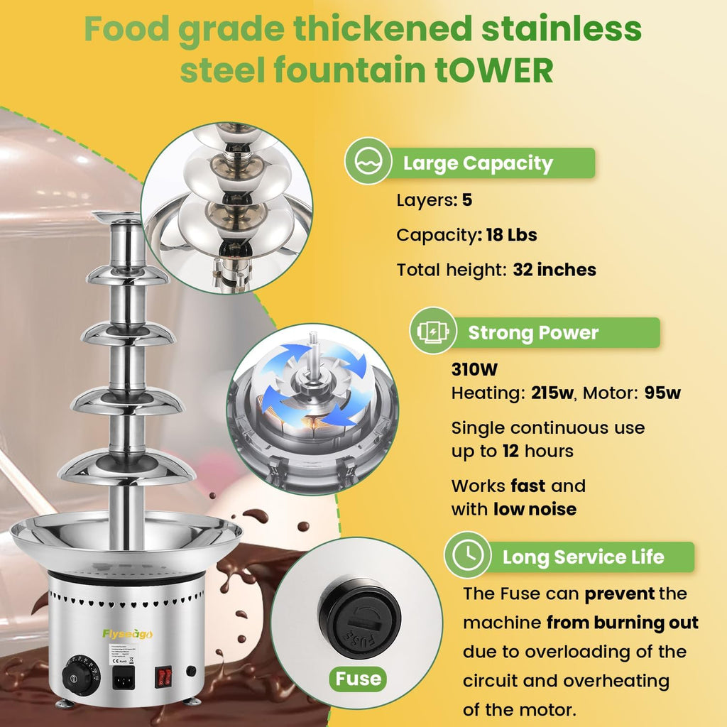 Commercial Chocolate Fountain 5 Tiers Stainless Steel S12057