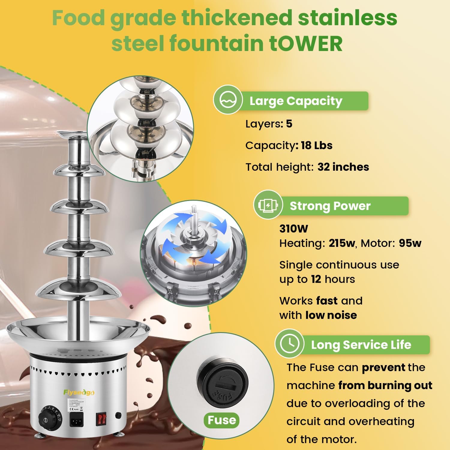 Commercial Chocolate Fountain 5 Tiers Stainless Steel S12057