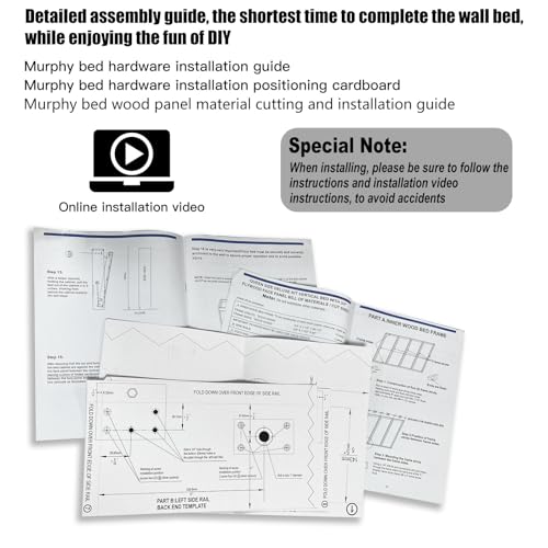 ROOMTEC Queen Murphy Bed Hardware Kit, Folding Wall Bed, Horizontal Y864567