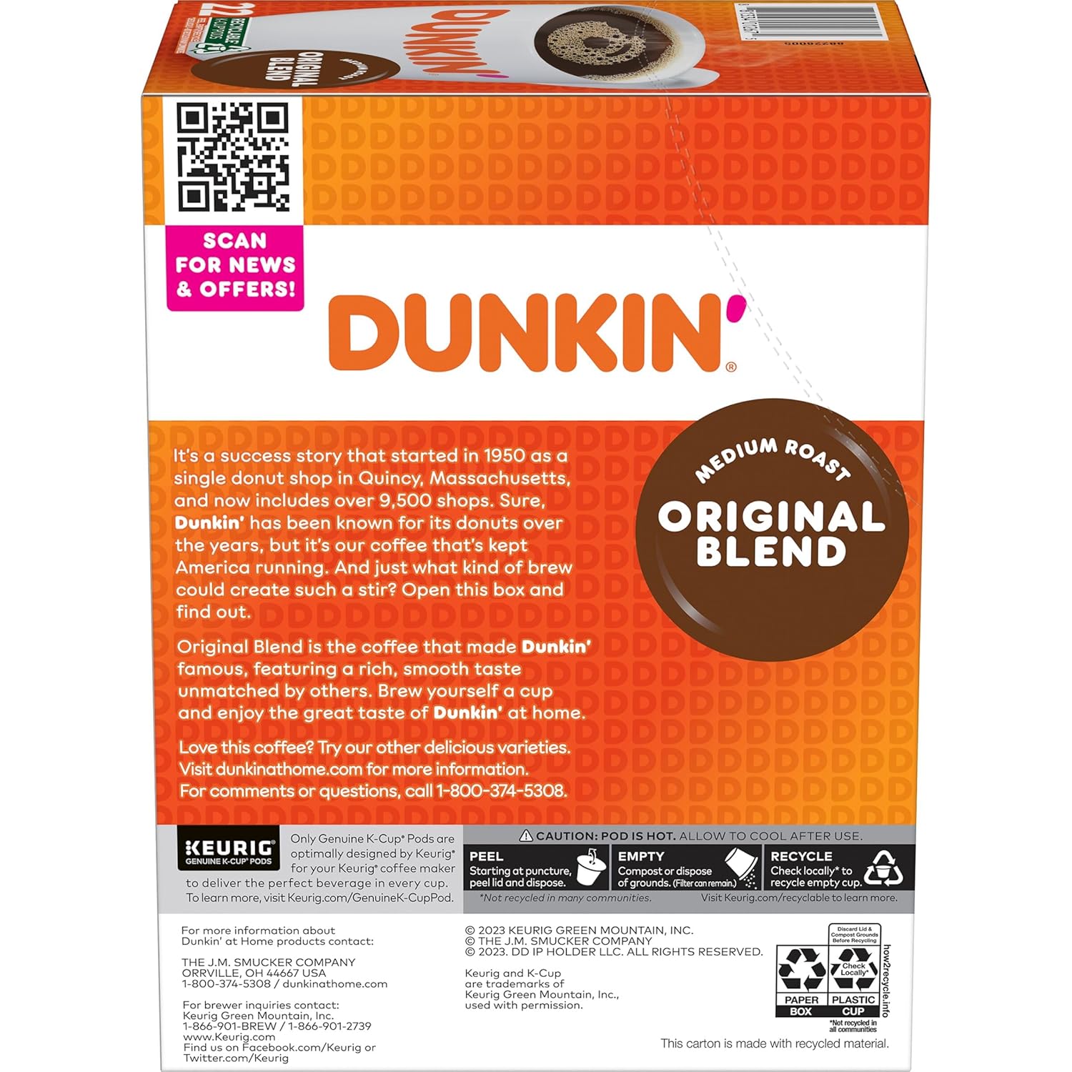 Dunkin' Original Blend Medium Roast Coffee, 88 K-Cup Pods Q91334