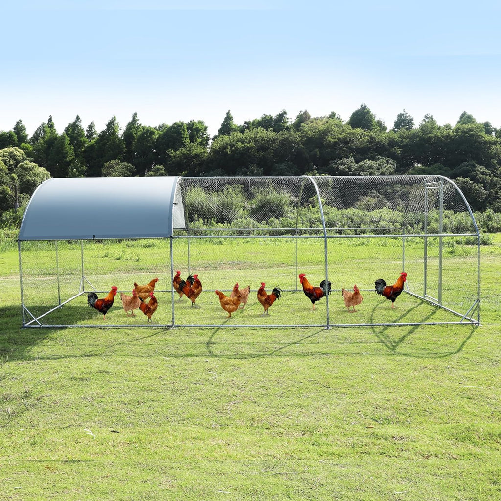Large Metal Chicken Coop Walk-in Poultry Cage with Waterproof Cover P7504