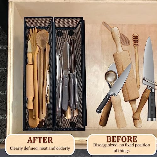 2PCS Drawer Organizer with Interlocking Arm for Kitchen Utensils, Black M554935