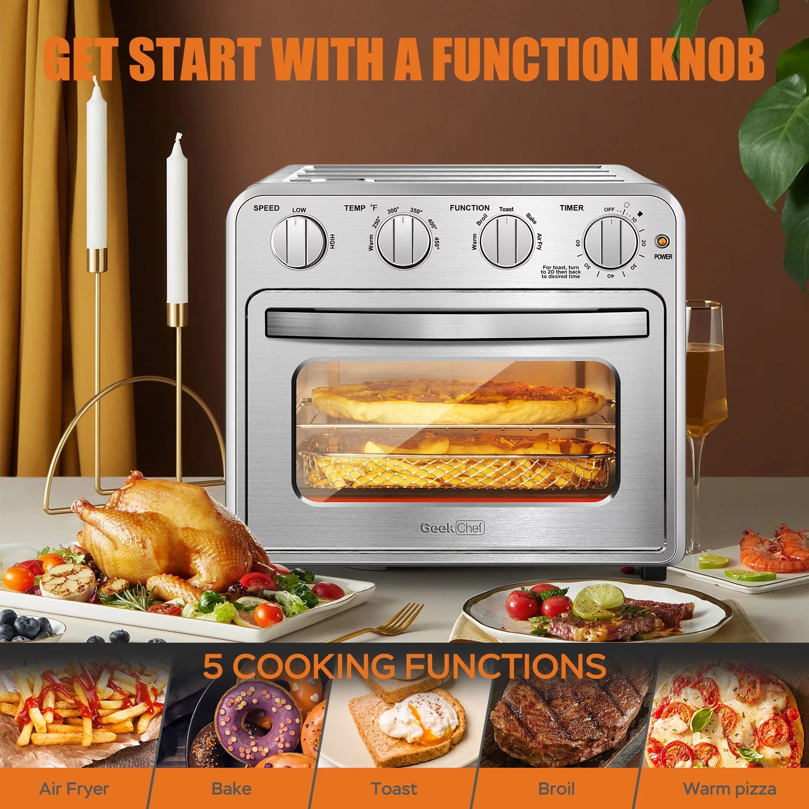 DFITO Chef 16QT Air Fryer Toaster Oven Combo, Silver S39864