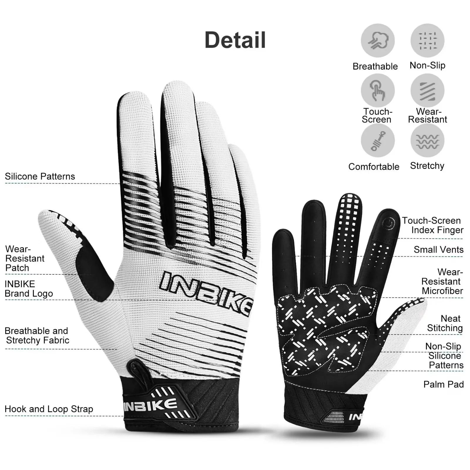 INBIKE Cycling Gloves Road Bike MTB Lightweight Touchscreen Non-Slip Palm Pad J7512