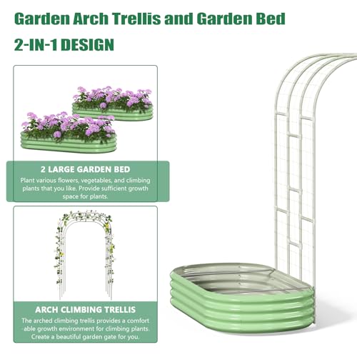 Galvanized Raised Garden Bed with Arch Trellis, Metal Planter Box Kit B112928