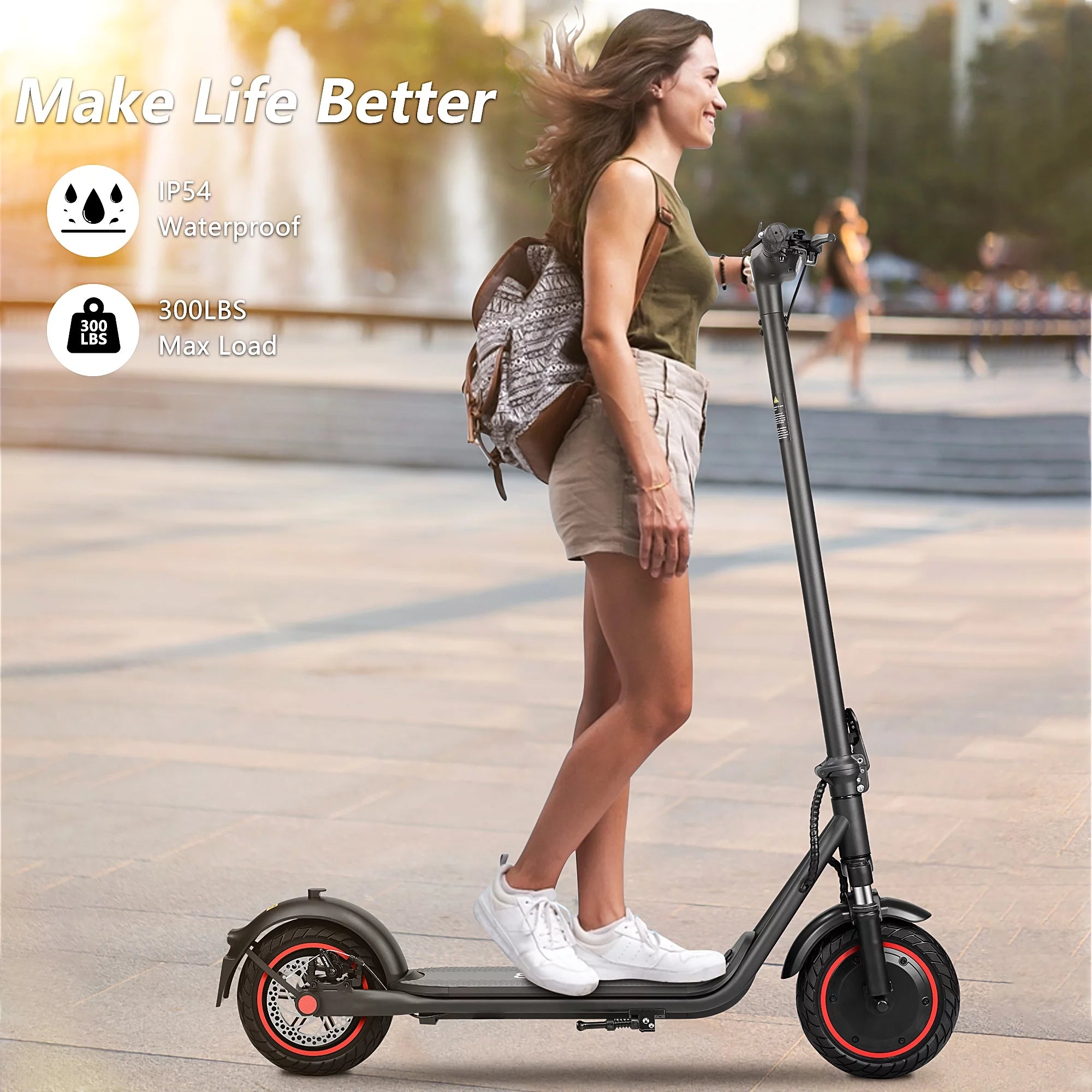 Electric Scooter for Adults, 500W Motor, 15 MPH, 10" Solid Tires U737