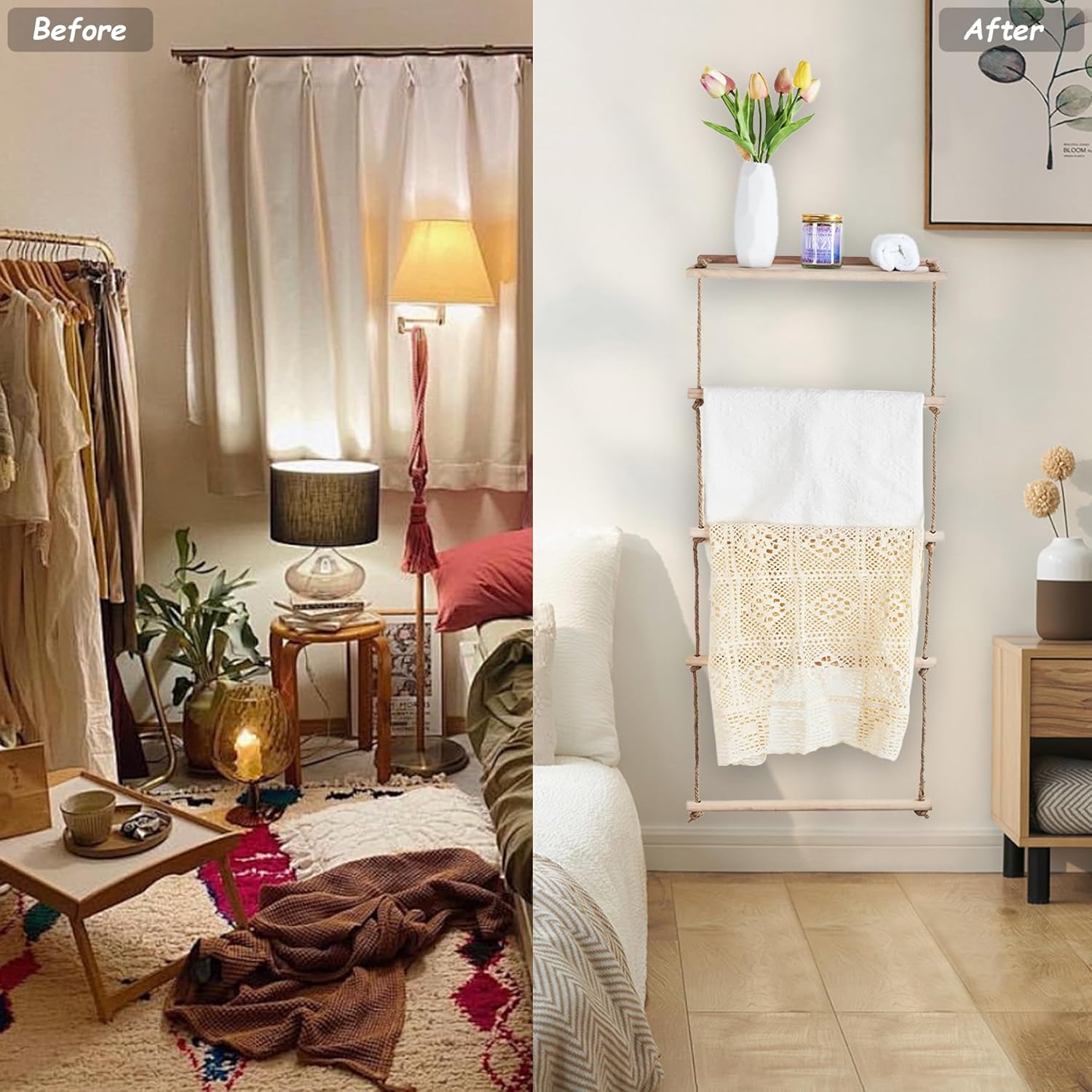 Wooden Blanket Ladder for Living Room, Bedroom, and Bathroom Q1302