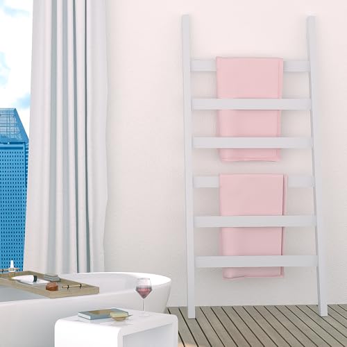 White 6-Tier Bamboo Blanket Ladder Rack P619974