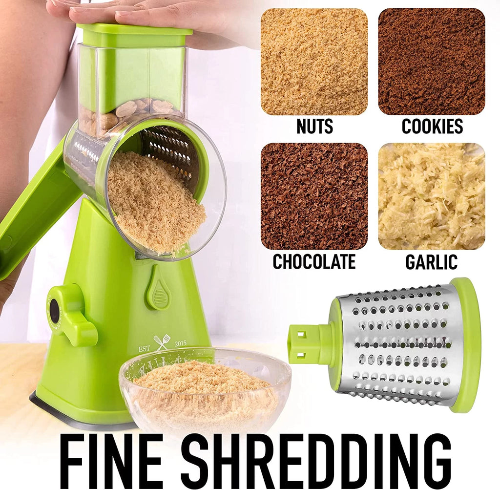 Zulay Kitchen Rotary Cheese Grater with 3 Stainless Steel Blades, Light Green A39278