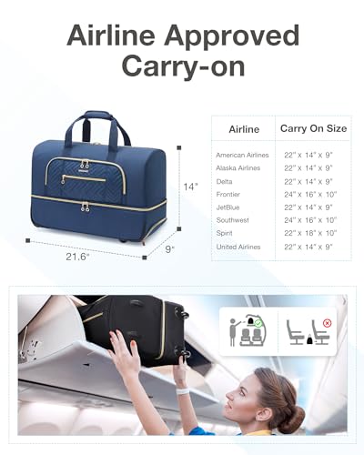 BAGSMART Rolling Duffle Bag 45L Carry-on with Shoes Compartment, Black V635970