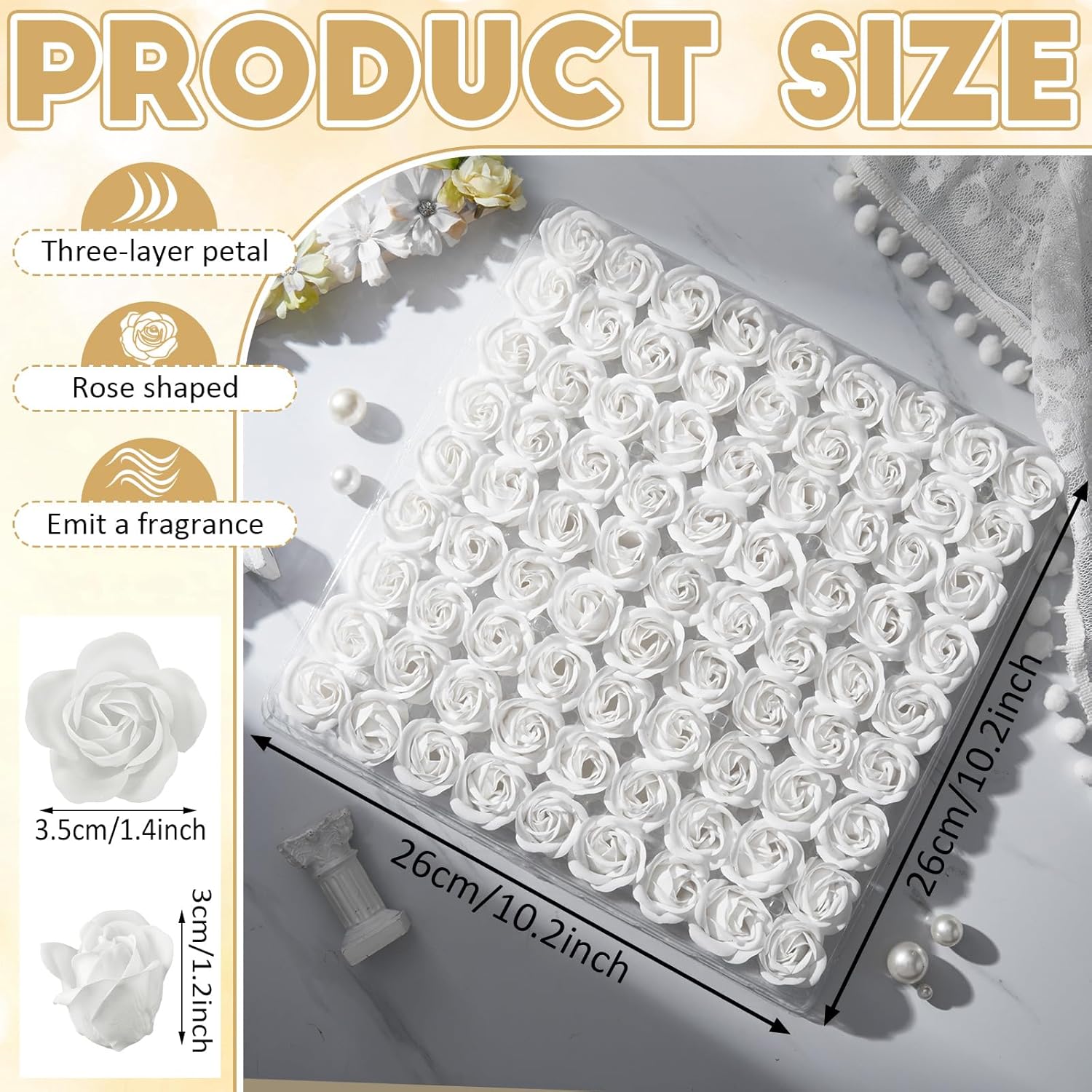 Lounsweer 162 Pcs Rose Flower Soap Floral Scented Body Soap (White) S137804