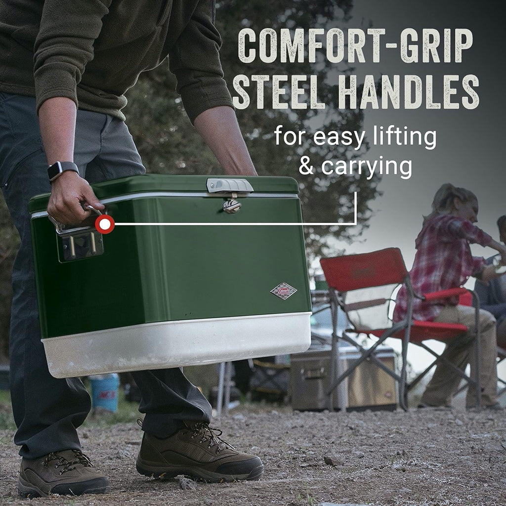 Coleman Steel-Belted 54-Quart Cooler for Camping, Insulated Portable Ice Chest I368